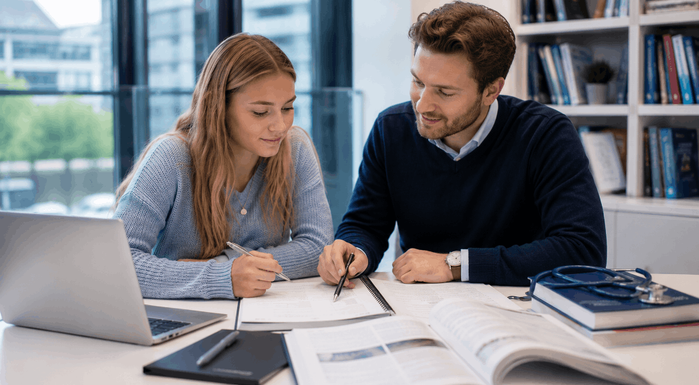 Medical school applicant working with an admissions tutor to strengthen their UCAS application